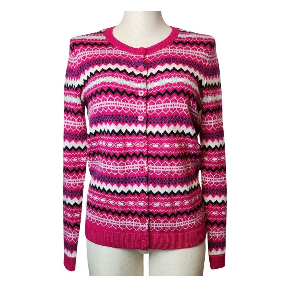 TALBOTS FAIR ISLE NORDIC BUTTON FRONT SWEATER LAMBS WOOL BLEND SIZE S